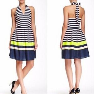 TED BAKER SARERA HALTER PINK NAVY BLUE BAR STRIPED